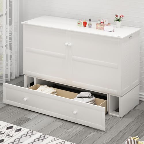 PUREMIND Queen Murphy Bed Cabinet with Mattress Included, Murphy Chest Bed with Storage, Murphys Cube Cabinet Beds with USB Charging Station