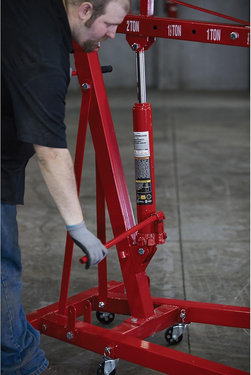 Strongway Hydraulic Engine Hoist with Load Leveler - 2-Ton Capacity, 1in.-82 5/8in. Lift Range