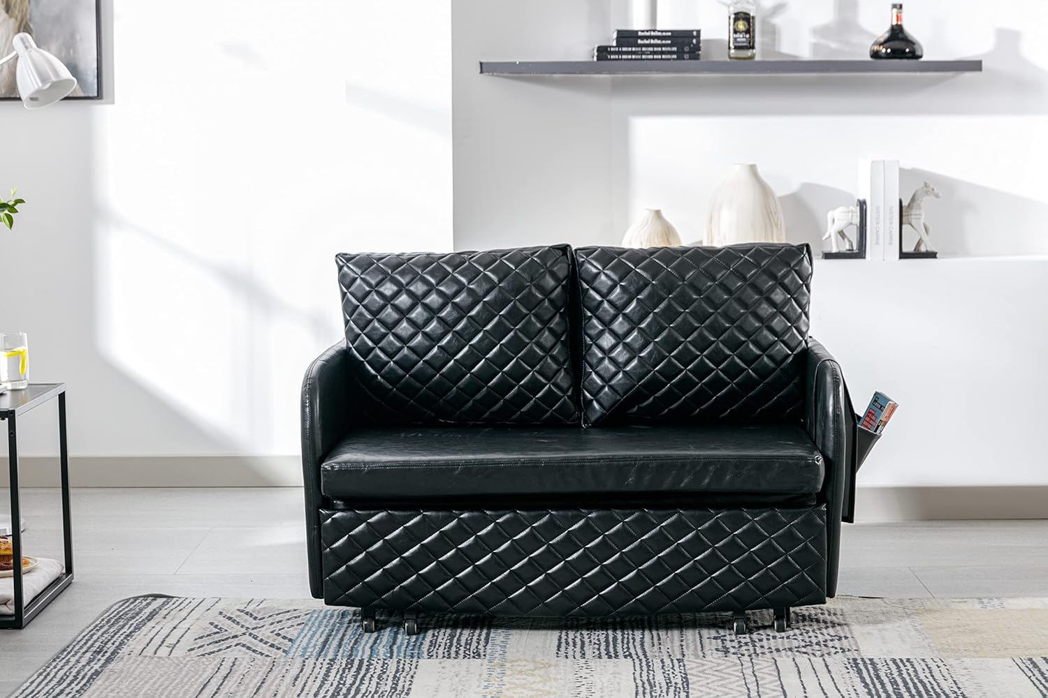 Convertible Sleeper Sofa Bed, Modern Velvet Loveseat Couch with Pull Out Bed, Small Love Seat Futon Sofa Bed with Headboard