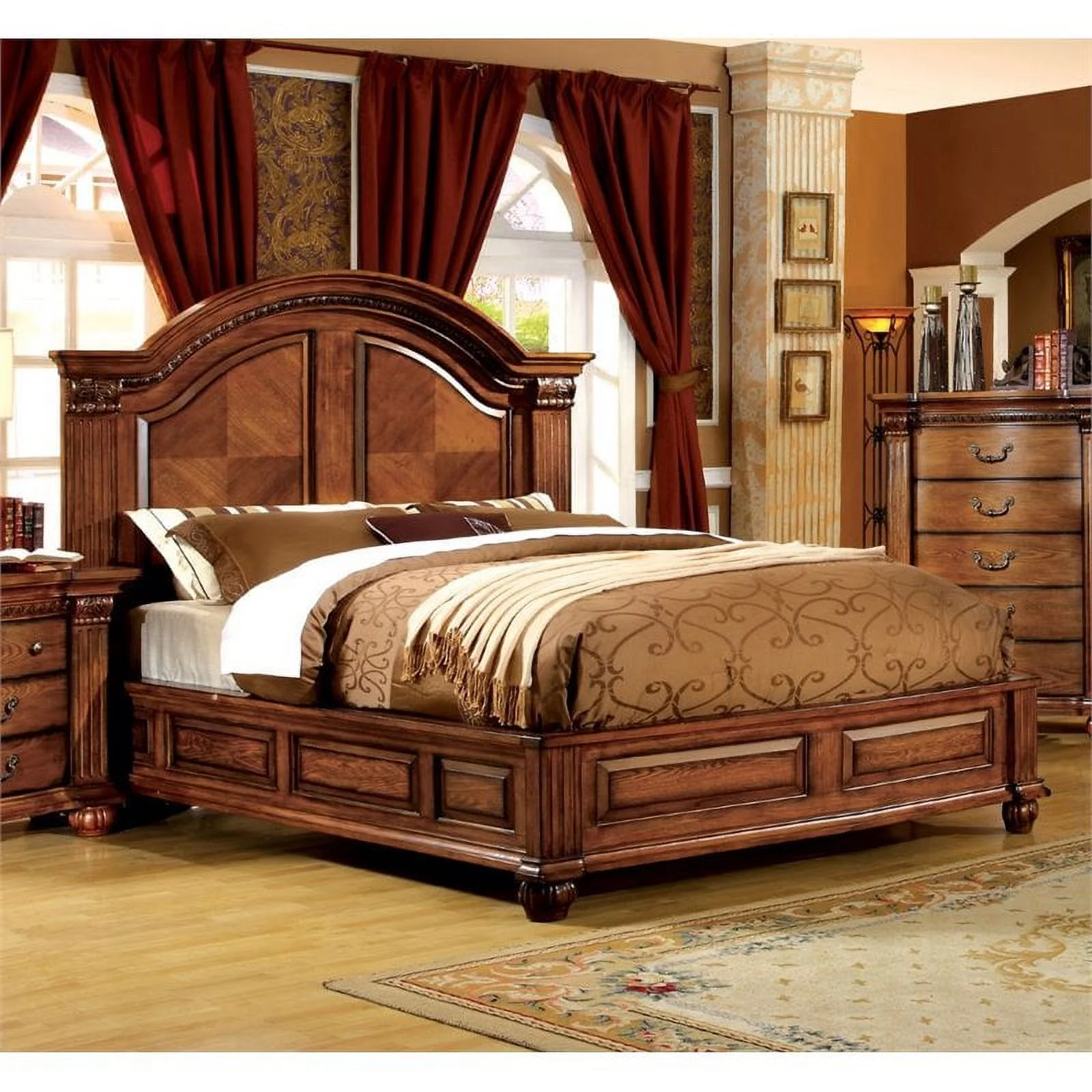 Furniture of America Charles Solid Wood Queen Panel Bed in Tobacco Oak