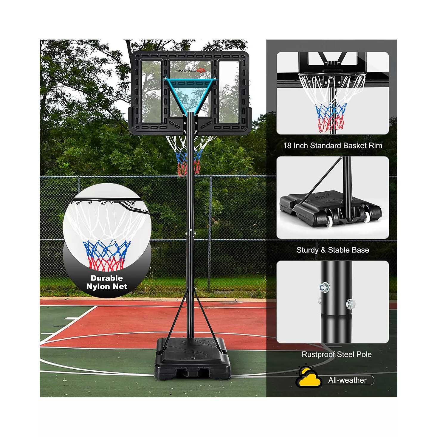 Costway Portable Basketball Hoop Stand Adjustable Height W/Shatterproof Backboard Wheels - Sports Supplies Online Store