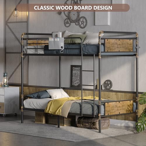 2 IN 1 Metal Bunk Bed Twin Over Twin, Convertible Twin Bunk Beds into 2 Individual Twin Size Bed for Kids Adults, 14.8" High Guard Rail