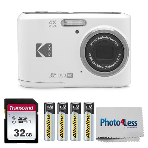 KODAK PIXPRO FZ45 16MP Digital Camera with 4X Optical Zoom 27mm Wide Angle and 2.7" LCD Screen Bundle with 32GB SD Memory Card, AA Batteries (4 Pack)
