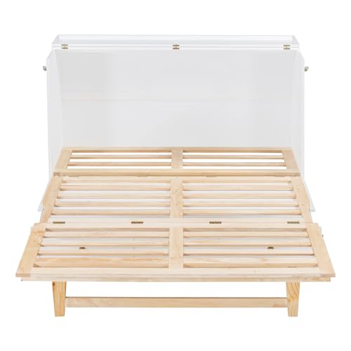 Queen Size Murphy Bed Wall Bed, Solid Pine Murphy Bed Chest Cube Cabinet Bed with USB, Charging Station