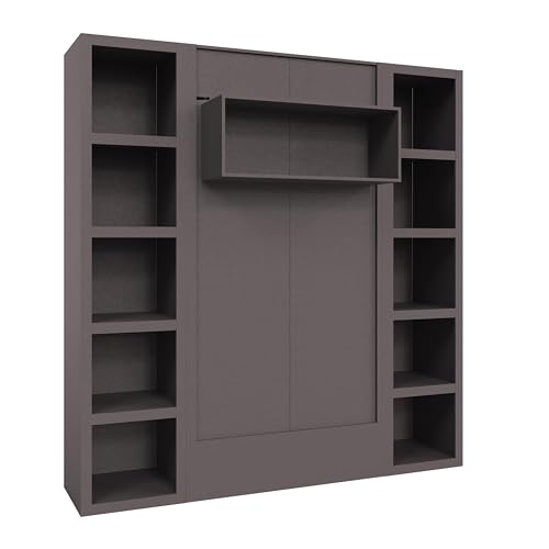 Oakland Living Easy-Lift Queen Murphy Wall Bed in Brown Wood Grain with Two Bookshelves
