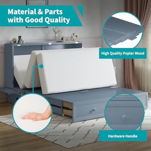 BALUS Queen Murphy Bed Cabinet, Murphy Beds with USB Charging Station, Foldable Mattress