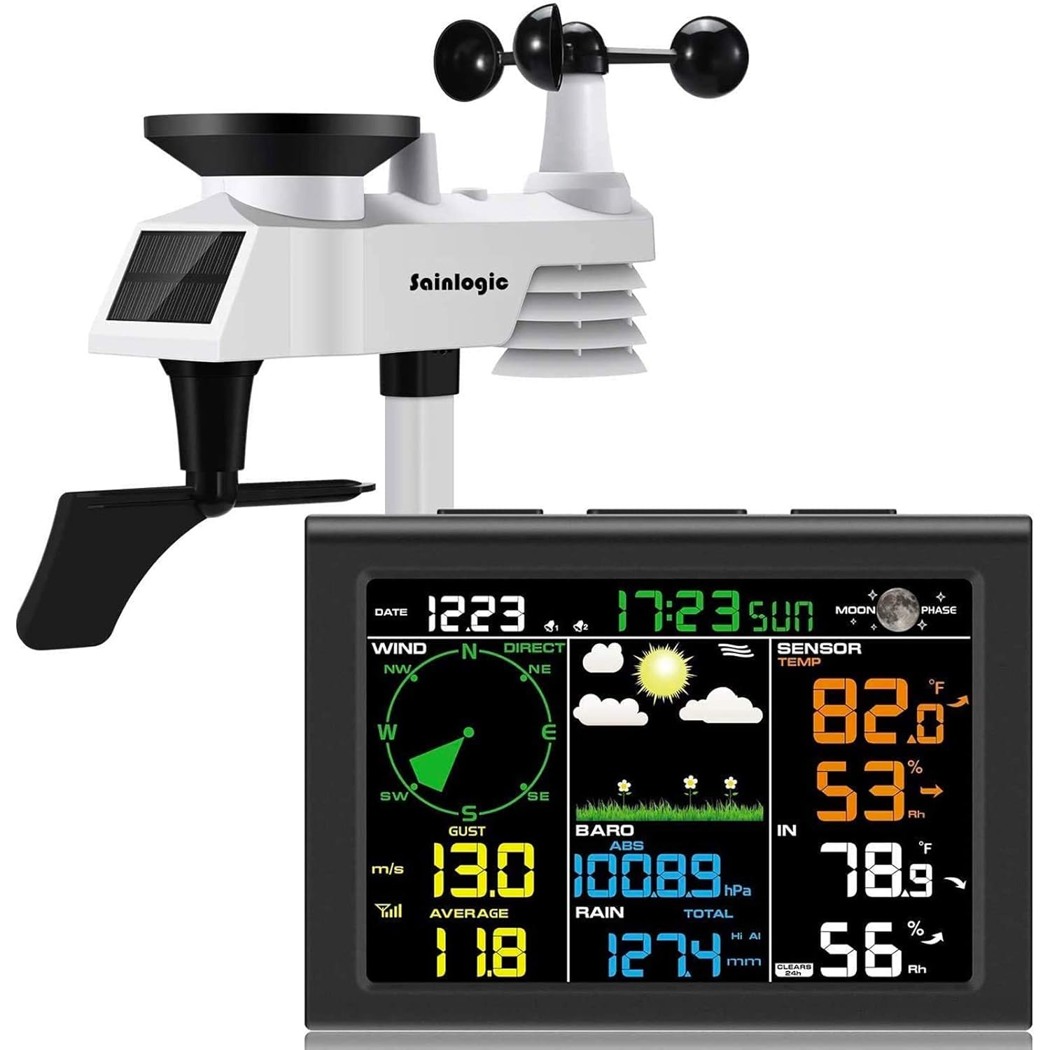 Sainlogic Wireless Weather Station with Outdoor Sensor, 8-in-1 Weather Station with Weather Forecast, Temperature, Air Pressure, Humidity, Wind Gauge