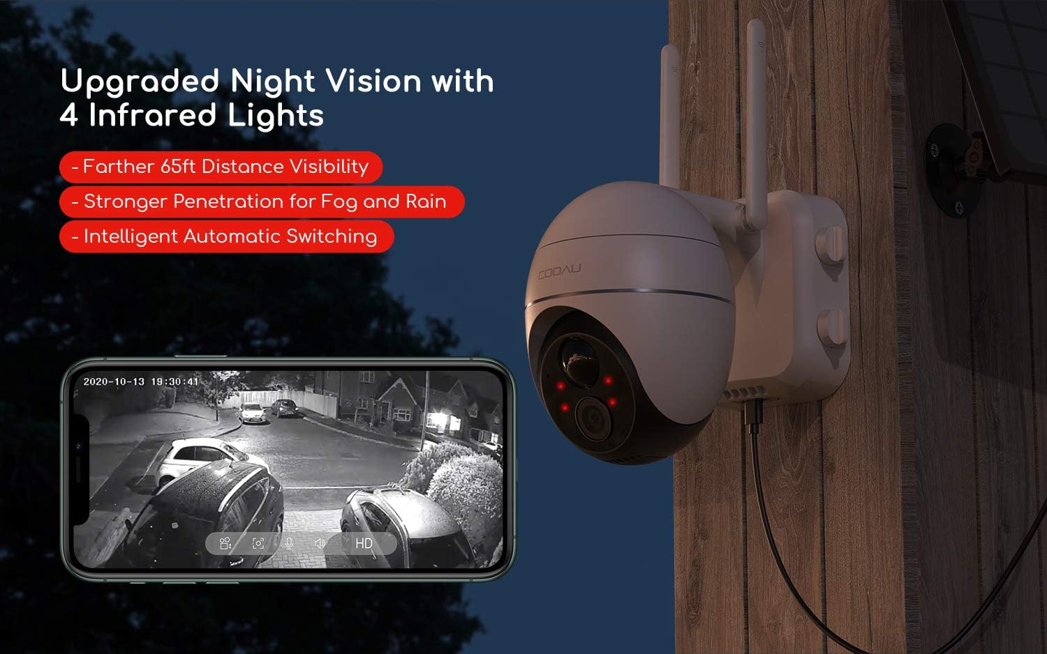 Security Camera Outdoor, Wireless WiFi 360° Pan Tilt Zoom Solar 15000mah Battery Powered Home Cameras with Night Vision, Motion Detection