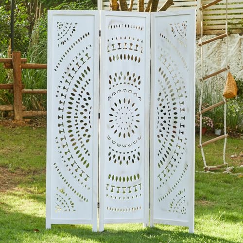 66.9Inch Folding Room Divider, 6 Panels Wood Carved Privacy Screens