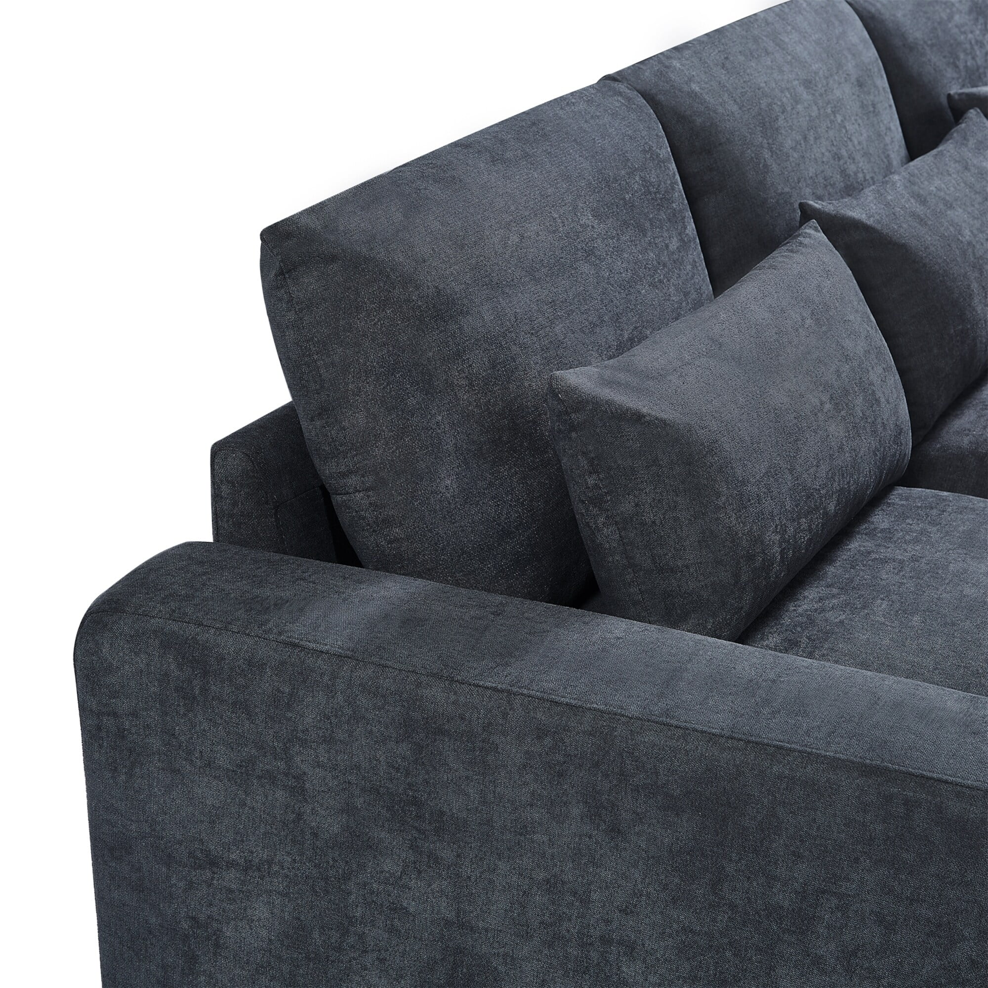 Modern Large L-Shape Feather Filled Sectional Sofa, Upholstered Convertible 4-Seat Couch with Reversible Chaise for Living Room Dark Gray