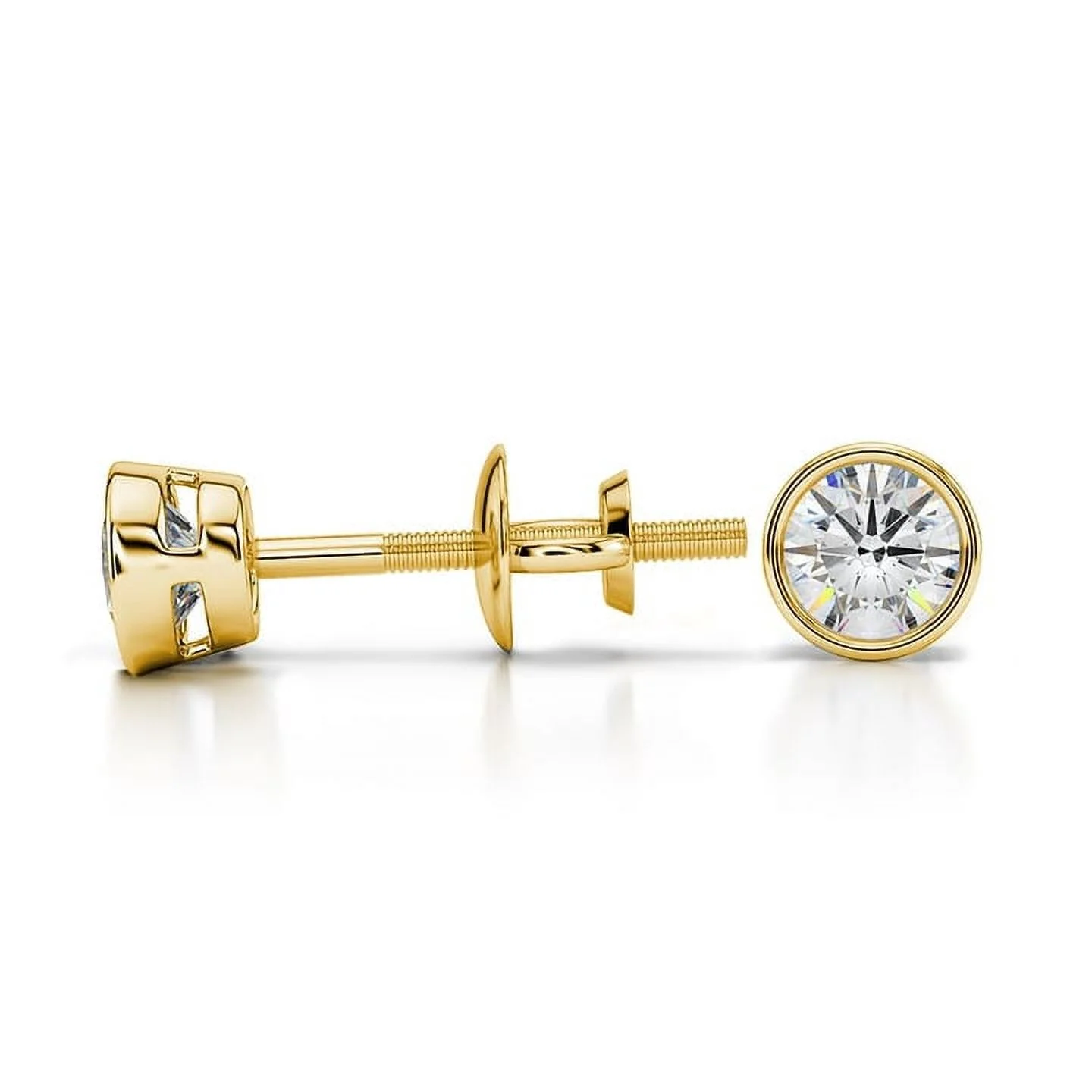 Diamondcapitals 2 Carat Solitaire Bezel Moissanite Diamond Stud Earrings In 18K Yellow Gold Plating over Silver, Female Screw Back