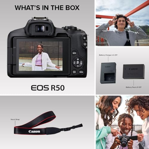 Canon EOS R50 Mirrorless Camera RF-S18-45mm F4.5-6.3 is STM Lens Kit, 24.2 Megapixel CMOS (APS-C) Sensor, 4K Video, Hybrid Camera, Photo and Video