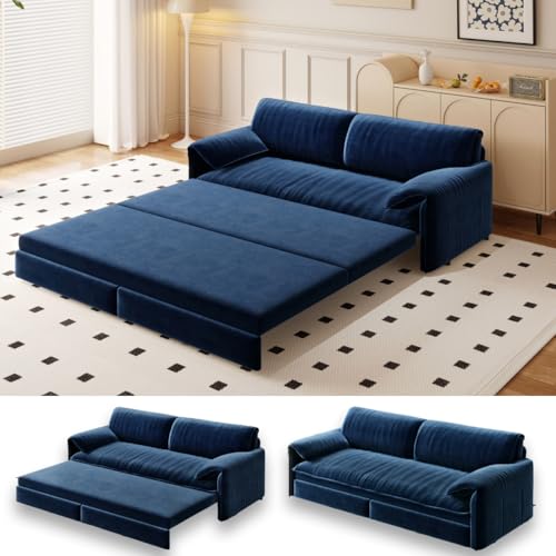 70.1" Futon Sofa Bed Queen Size, Pull Out Bed, 3-in-1 Convertible Sleeper Sofa with 2 Soft Pillows, Modern Velvet Futon Couch for Living Room