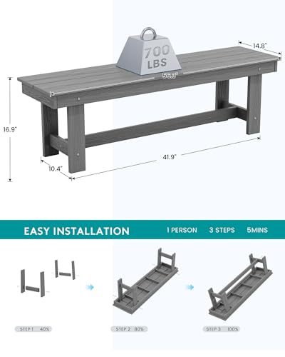SERWALL Outdoor HDPE Dining Table Set, 7-Piece Outdoor Dining Table Sets with Umbrella Hole Cut-Out Table and 6 Chairs, Gray