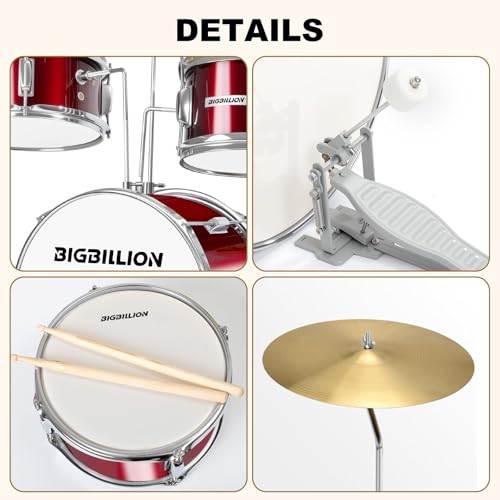 Drum Set for Kids, 3-Piece 14'' Beginner Kids Drum Kit Junior Drum Set with Bass Tom Snare Drum with Adjustable Throne, Cymbal, Pedal