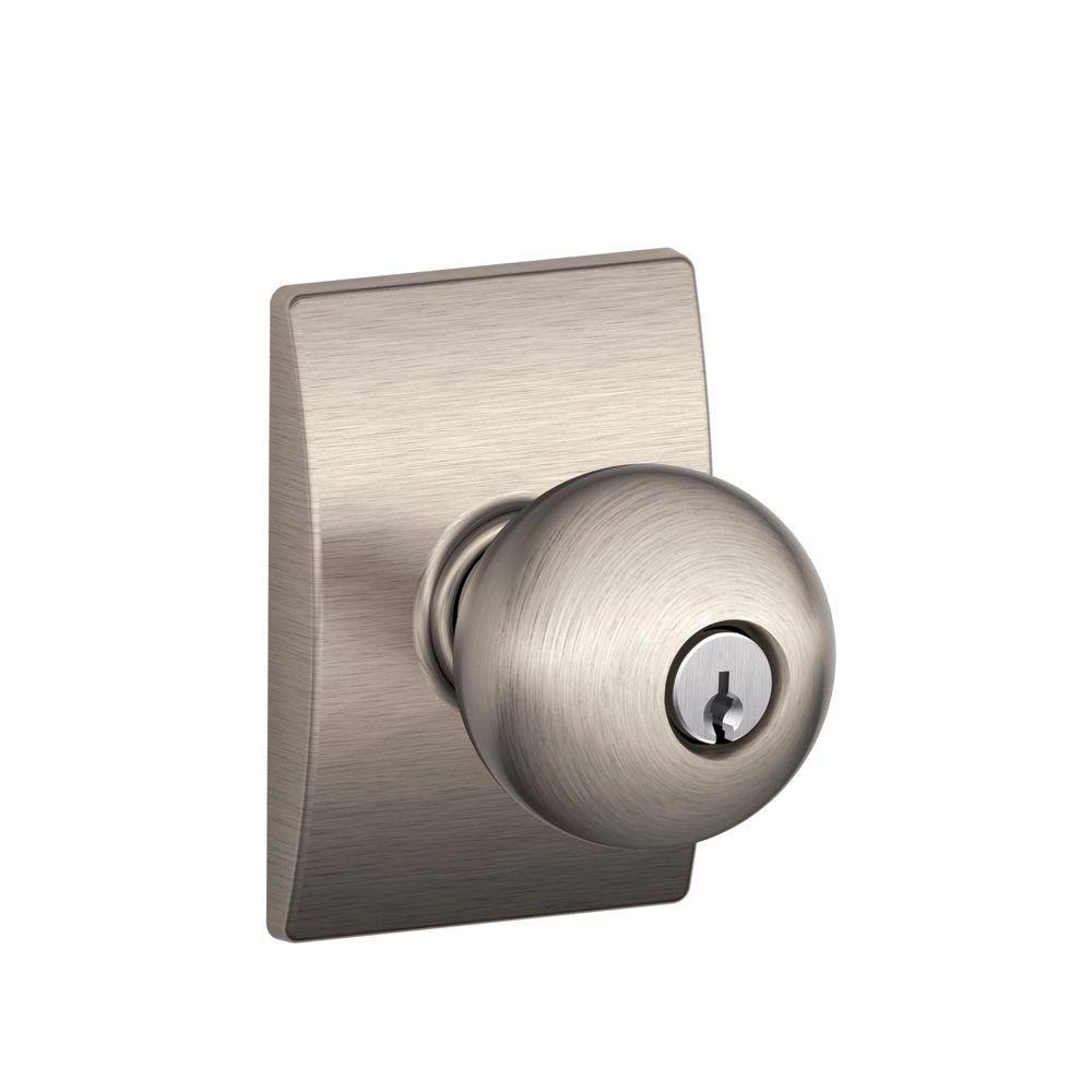 Schlage F51A Orb 619 Cen Century Collection Orbit Keyed Entry Knob, Satin Nickel