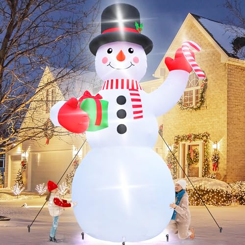 16FT Christmas Inflatable Snowman Outdoor Decorations, Giant Christmas Snowman, Holiday Blow Up Yard Decor with LED Lights