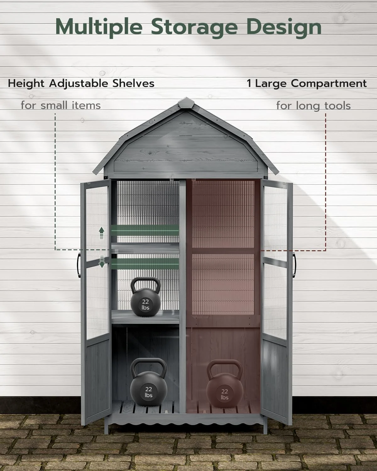 Oarlike Wooden Outdoor Storage Cabinet, 71" Weatherproof Garden Shed with Shelves, Waterproof Roof, Tool Storage for Patio/Backyard/Lawn/Pool