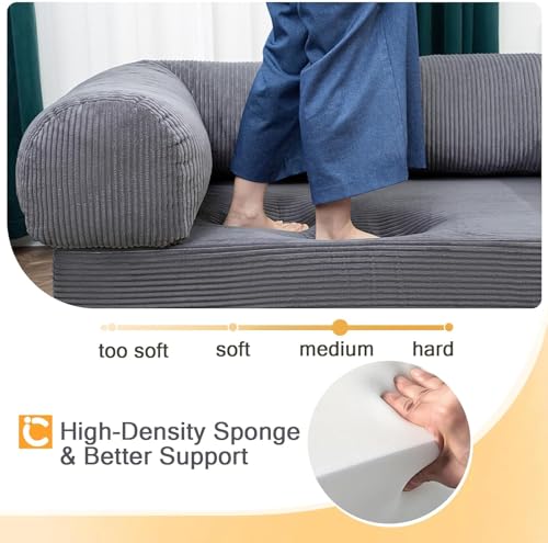 COMAX Folding Sofa Bed, Convertible Chair Bed Corduroy 3-in-1 Foldable Floor Couch with High-Density Foam, Futon Sofa Sleeper Mattress