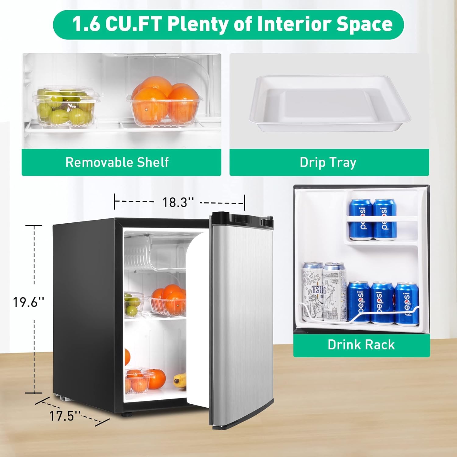 Mini Fridge with Freezer, Single Door Compact Refrigerator with Adjustable Legs, Adjustable Thermostat Control, Removable Shelf
