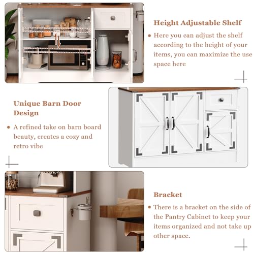 71" Kitchen Pantry Cabinet, Modern Kitchen Hutch Food Pantry with Charging Station and Microwave Stand, Pantry Storage Cabinets with Countertop