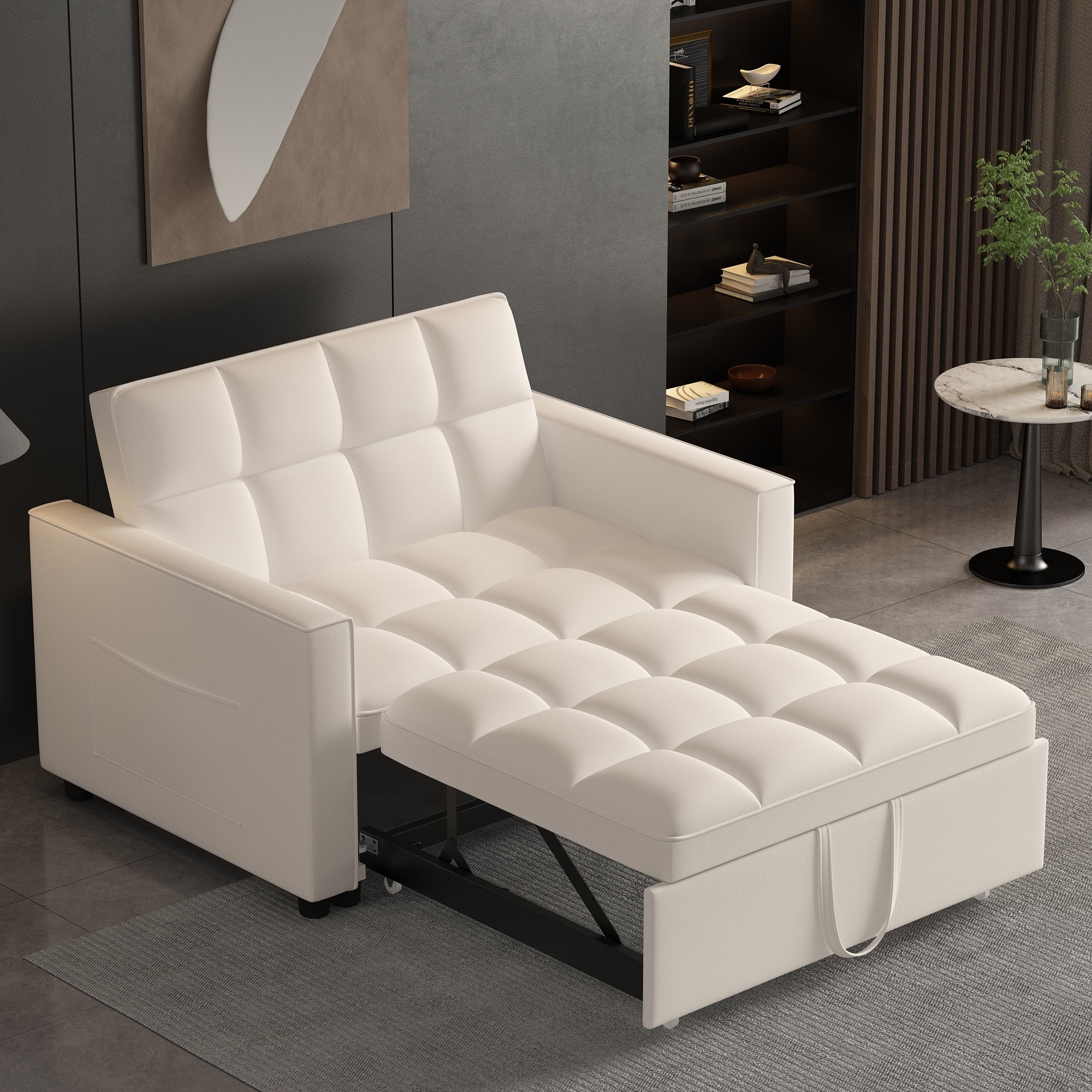 Sleeper Sofa Couch Bed 3-1 Loveseat Sleeper with Pullout Bed Off white