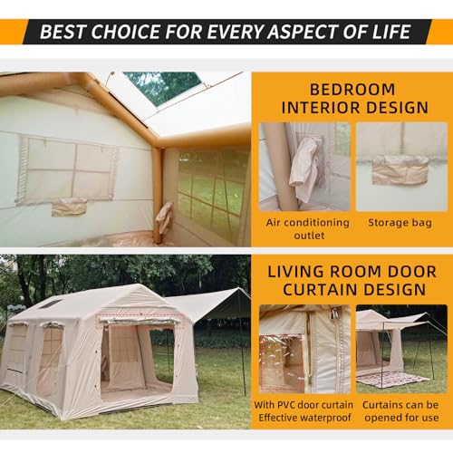 10-12 Person Large Inflatable Tent for Camping,Blow up Tents with Canopy,10 * 13ft Inflatable House Tent with Stove Jack