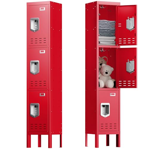 Locker Metal Storage Cabinet, Steel Office Storage Lockable Lockers for Employees Kids School Gym Home Garage Locker with Mirror & Hooks (5 Doors