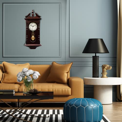 Grandfather Wall Clocks Battery Operated for Living Room Decor, Traditional Wood Wall Pendulum Clock with Westminster Chime