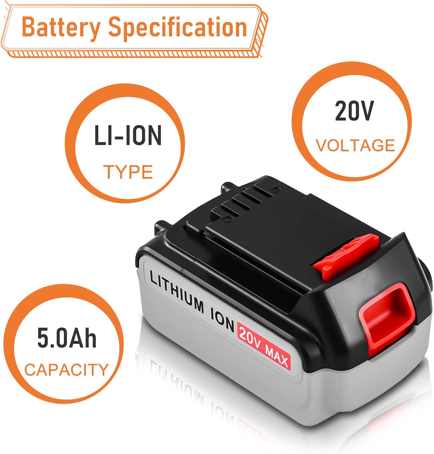 2 Pack 5.0Ah LBXR20 Replacement Battery Compatible with Black and Decker 20V Battery Lithium Ion LB20 LBX20 LBXR2020-OPE LBXR20B-2 LB2X4020