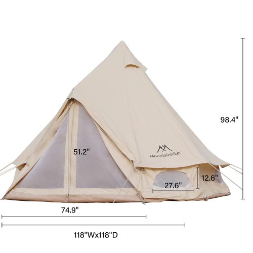 4-5 Person Mongolian Tent, Glamping Tent with Cool Ventilation Mosquito Net Doors & Windows