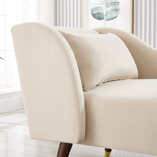 Chaise Lounge Chair, Velvet Upholstery with Pillow Modern Indoor Chair for Living Room Bedroom Guest Room Apartment (Chaise Lounge Chair Orange)
