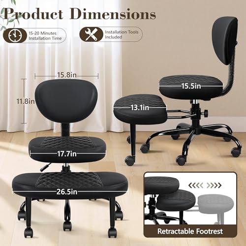 Ergonomic Cross Legged Office Chair with Wheels - Adjustable Height for Meditation, ADHD Desk & Yoga - Wide Criss Cross Design with Lumbar Support