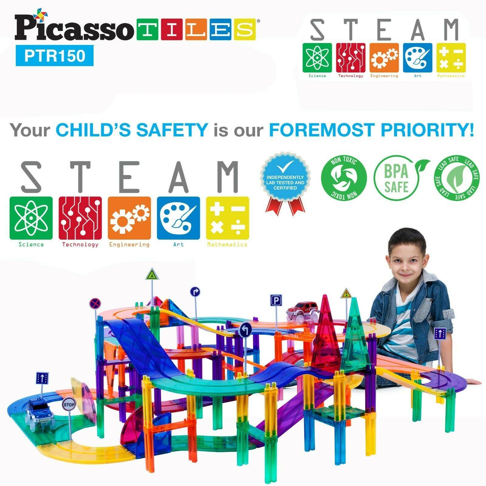 PicassoTiles Magnetic Building Block Race Track Series 150 Piece Set
