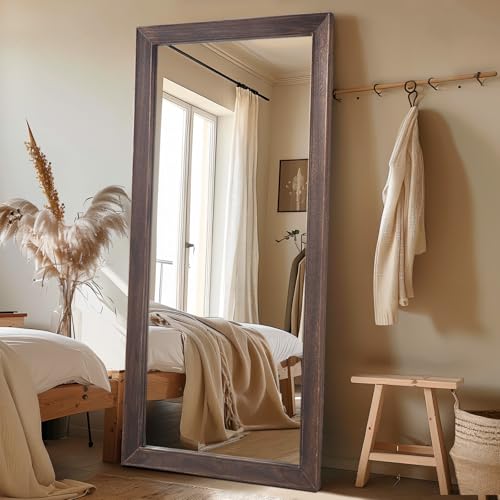 MELOMOIR Rustic Farmhouse Full Length Mirror, 64"x21" Wood Frame Floor Mirror, Free Standing Mirror Leaning Hanging Mirror