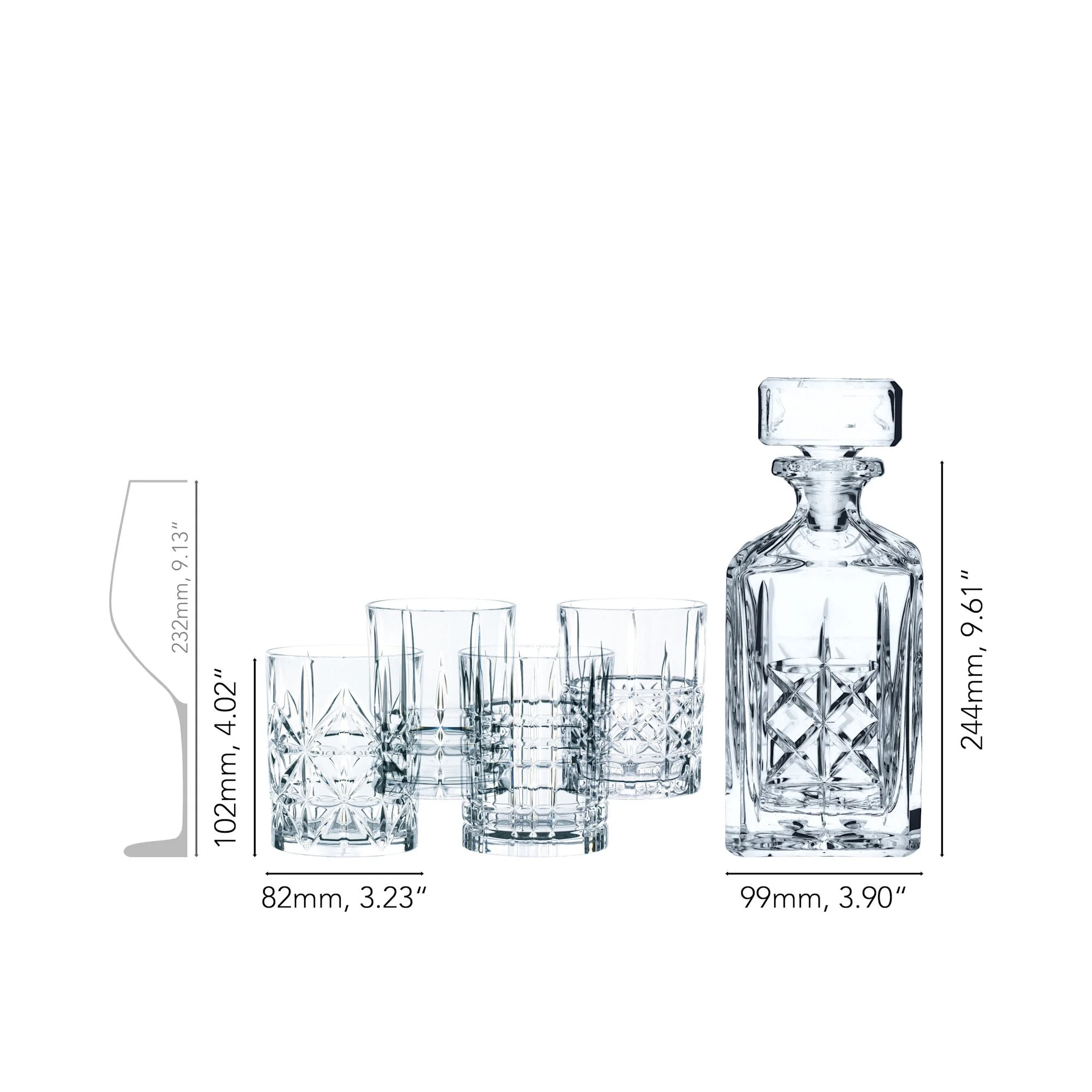 Nachtmann Highland 5-Piece Decanter and Whiskey Glass Set, Clear