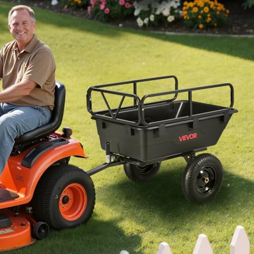 VEVOR Heavy Duty ATV Trailer Tow Behind Dump Cart, 17 Cu.Ft. 600lbs Capacity