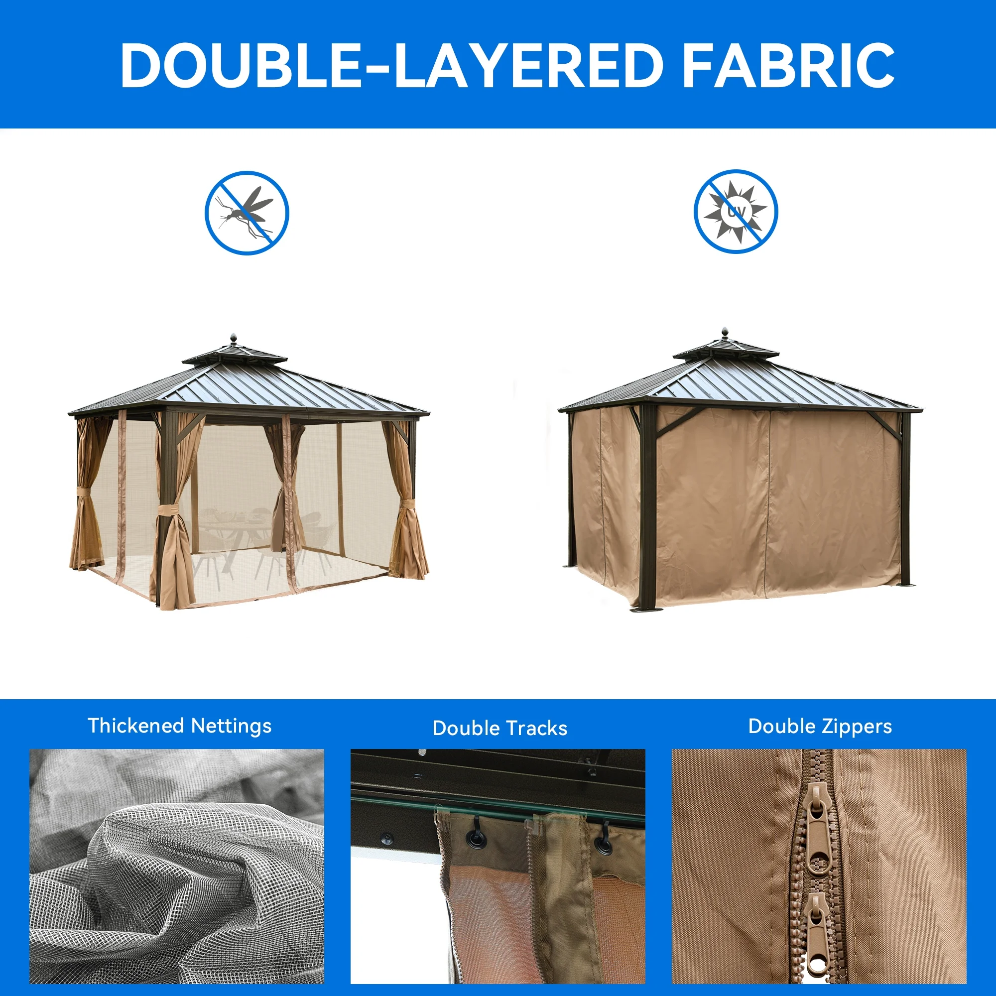 Dextrus 10x10ft Hardtop Gazebo with Nettings and Curtains