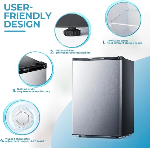3.0 Cu.ft Upright Freezer, Small Mini Freezer with Adjustable Thermostat, Removable Shelves, Reversible Single Door, for Bedroom/Home/Dorms/Apartment