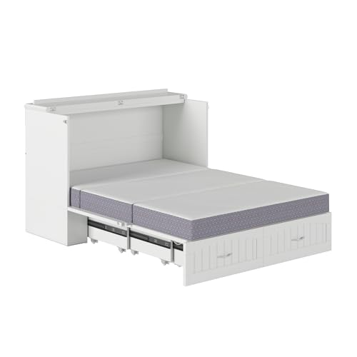 AFI Southampton Queen Murphy Bed Chest with Mattress, Storage, and Built-in Charger in Grey