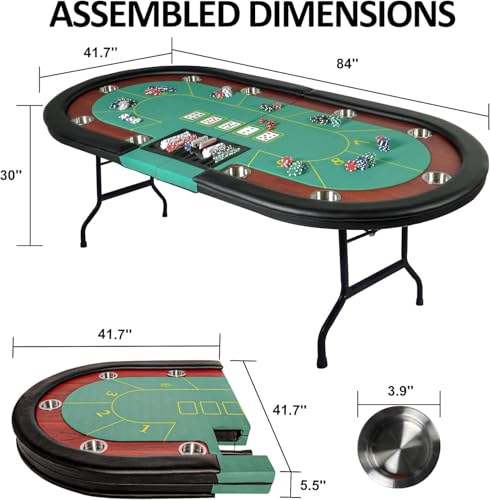 Premium 84" Poker Table Foldable with Chips Tray