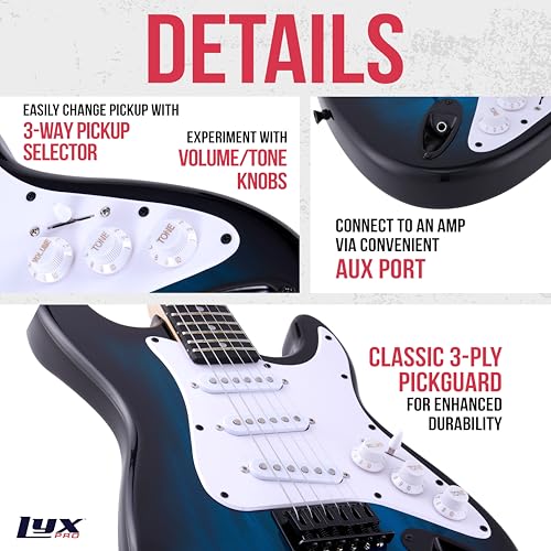 LyxPro 36 Inch Electric Guitar and Kit for Kids with 3/4 Size Beginner’s Guitar, Amp, Six Strings, Two Picks, Shoulder Strap, Digital Clip On Tuner