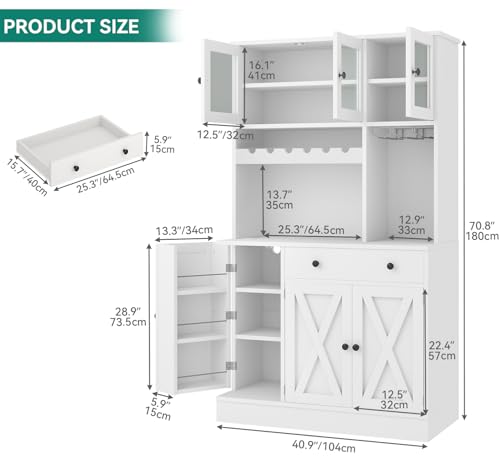 YITAHOME Kitchen Pantry Cabinet with Wine Rack & Power Outlet, 71" H Tall Storage Cabinet with Doors, Shelves, Drawer