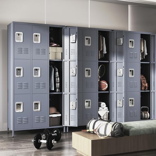 Metal Locker 3 Doors Storage Lockers for Employee,72" Tall Locker with Shelves and Hooks Steel Sports Locker for Office School Office Gym Home Garage