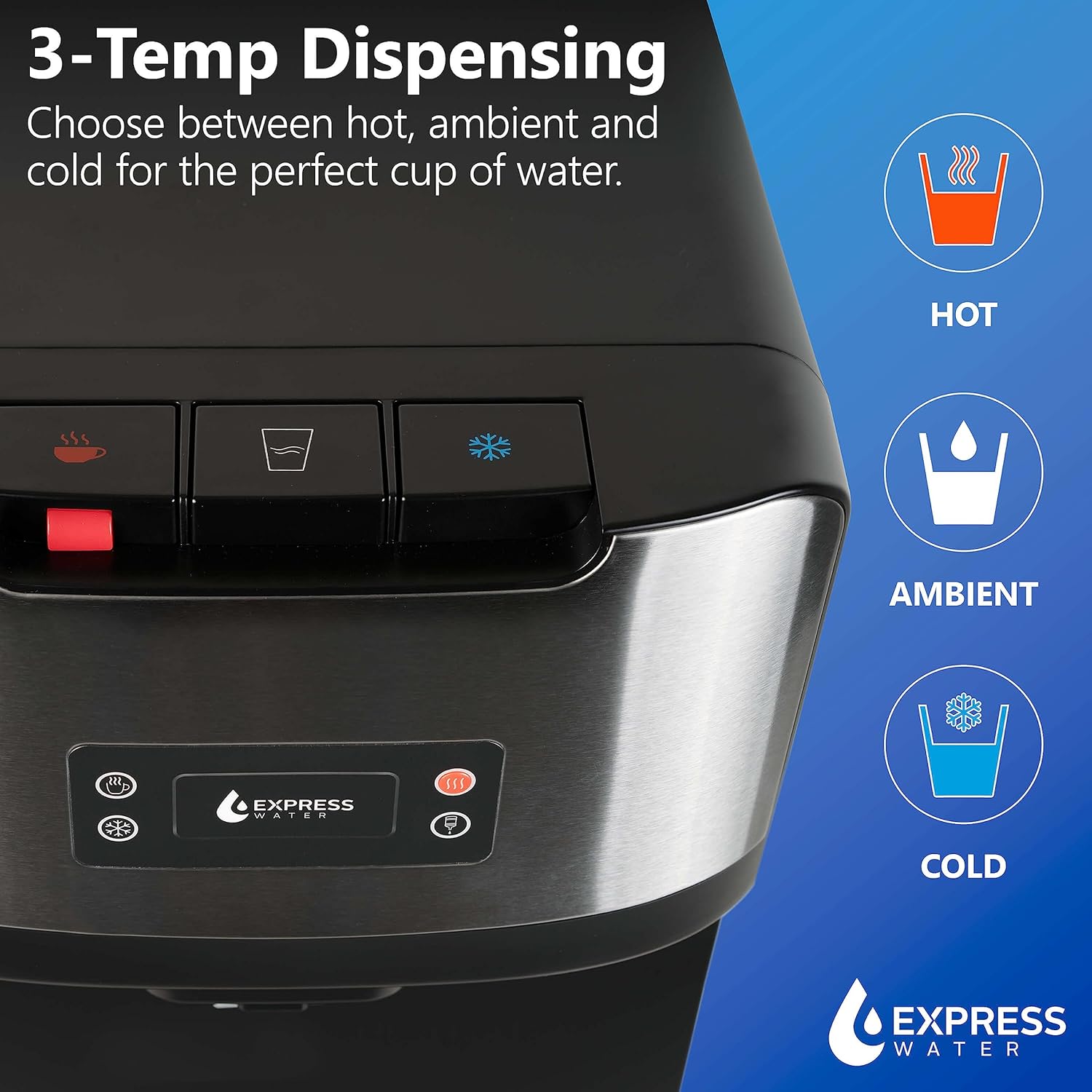 Express Water Water Dispenser for 5 Gallon Bottle Bottom Loading or Direct Point of Use - 3 or 5 Gallon Water Dispenser Hot, Cold, Room Temp