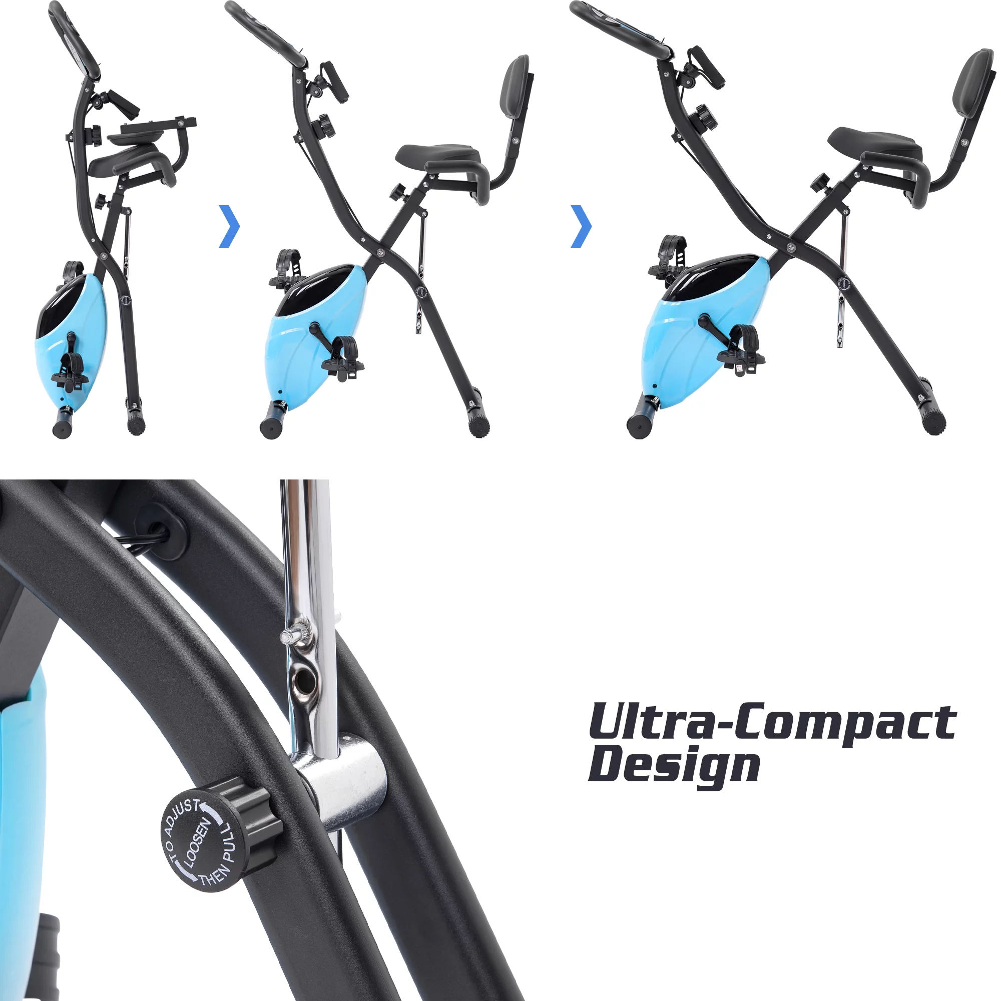 Folding Exercise Bike with Arm Workout, Recumbent Exercise Bike, Fitness Upright and Recumbent X-Bike with 10-Level Adjustable Resistance