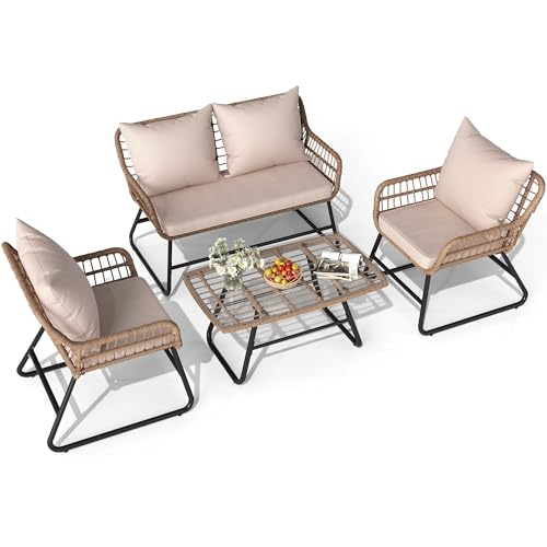 YITAHOME 4 Piece Patio Furniture Set, Wicker Outdoor Bistro Set