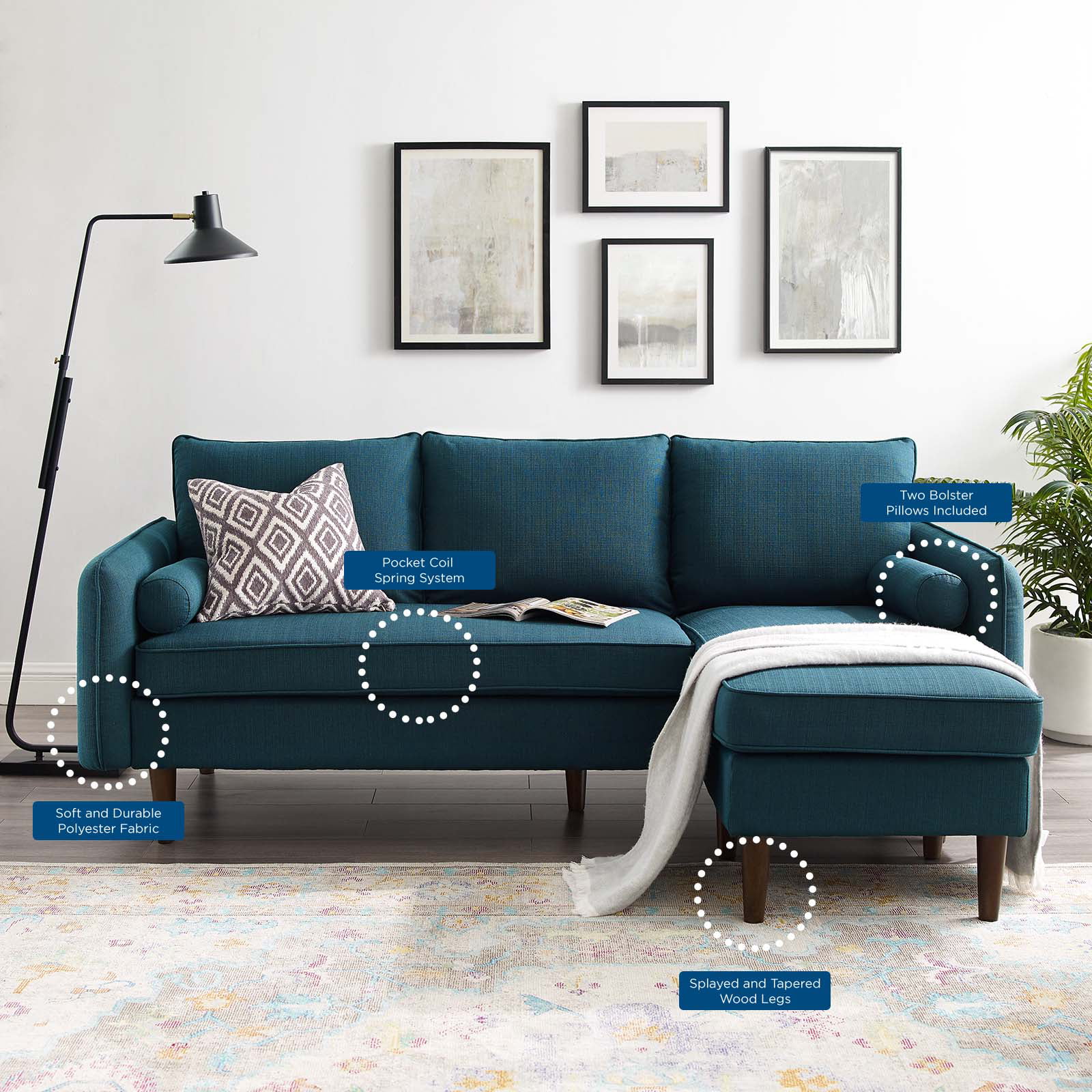 Sectional Sofa Set, Fabric, Navy Blue, Modern Contemporary Urban Design, Living Lounge Room Hotel Lobby Hospitality