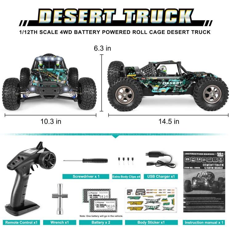HAIBOXING 2995 Remote Control Truck 1:12 Scale RC Buggy 550 Motor Upgrade Version 42KM/H High Speed RC Cars