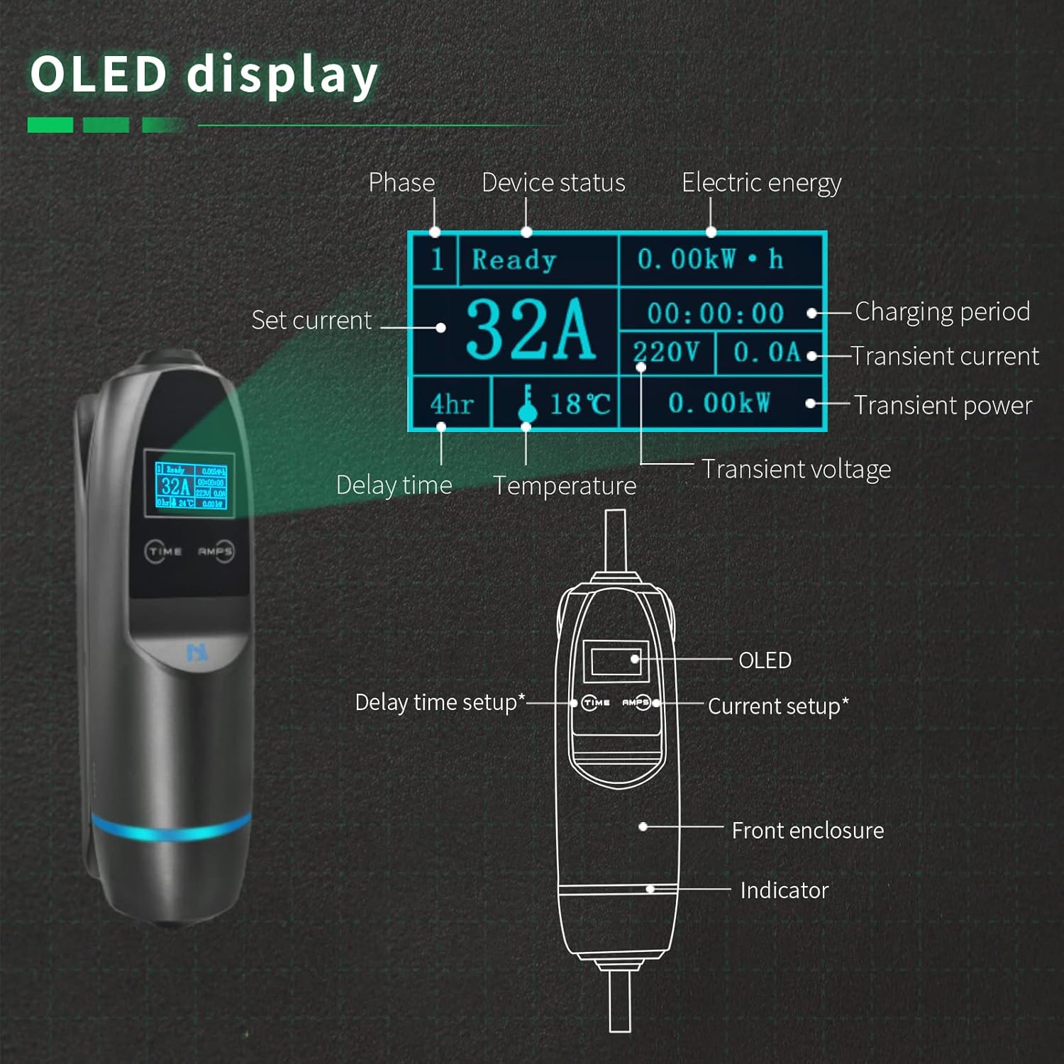 K.H.O.N.S. Upgrade Style 32A Portable EV Charging Cable for Electric Car SAE J7772 Plug with LCD Display NEMA 14-50 Plug Leve 2 EV Charger